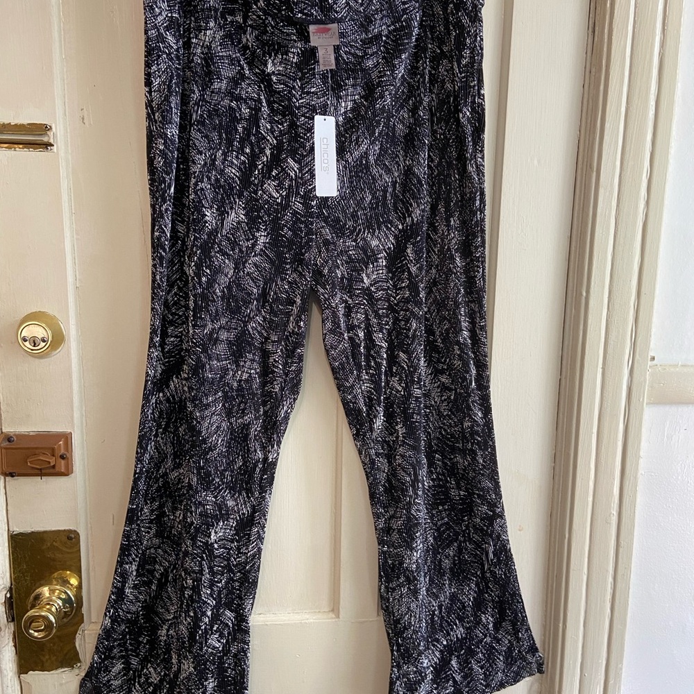 Easywear CHICO'S pull on Black White wide legs New pants 3XL - Picture 8 of 10